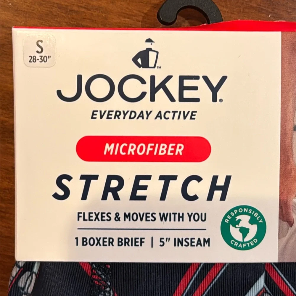NWT Jockey Active Microfiber Boxer Brief 5” Inseam 1 Pair Small 28-30” Ski NEW!
